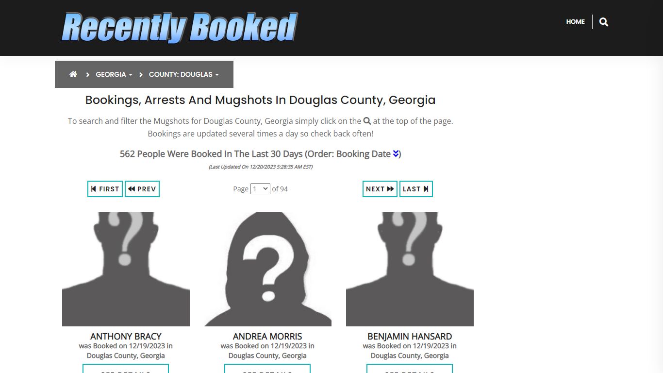 Recent bookings, Arrests, Mugshots in Douglas County, Georgia